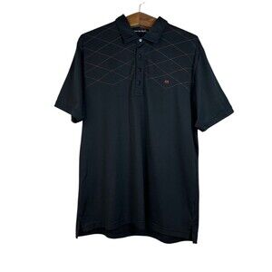 Travis Mathew Golf Polo Shirt Black Geometric Adult Mens Embroidered Size XL